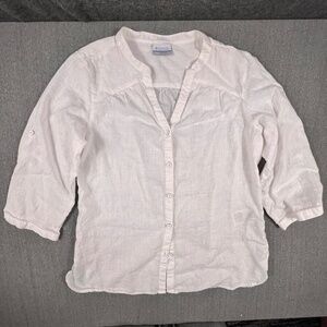 Columbia White Linen/Cotton Tab Sleeve Button Down Top S Beach Summer Tropical